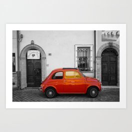 Red Italian car in Rimini Black and White Photography Art Print