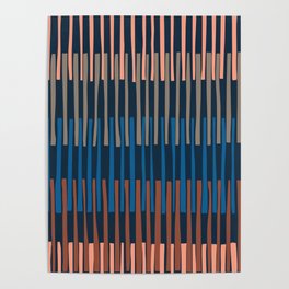 Block print geometrics stripes nocturnal blue Poster
