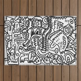 Black and White Graffiti Art of the morning by Emmanuel Signorino  Outdoor Rug