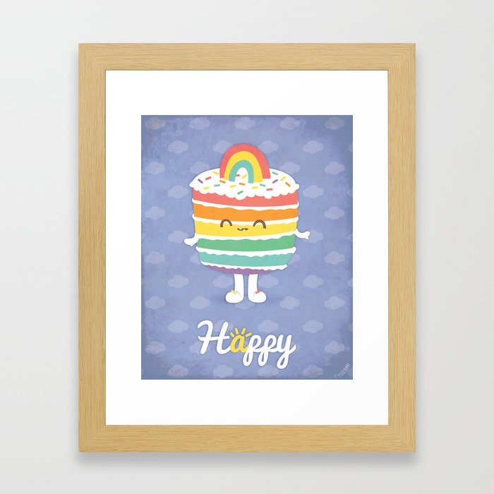 Happy Rainbow Cake Framed Art Print