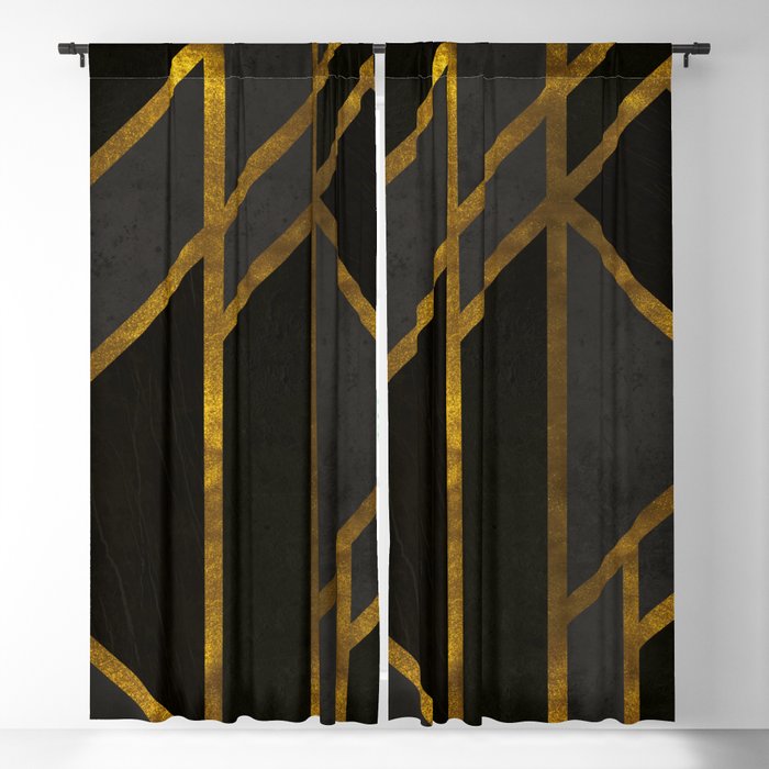 Midnight Black Luxury Art Deco Tiles Blackout Curtain