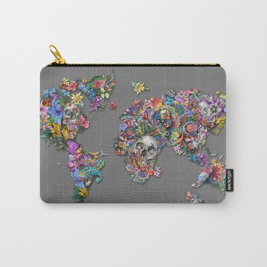 floral skull world map 1 Carry-All Pouch