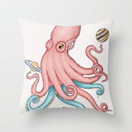 Octopus Kraken Octoverse Cosmic Dancer Ink Art Throw Pillow