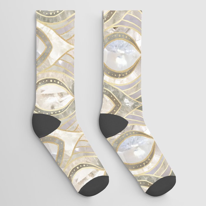 White Quartz & Gold Elegant Pattern Socks
