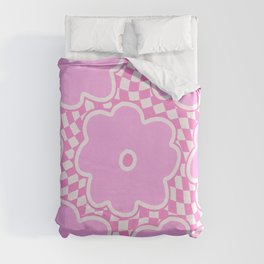 Pastel Lilac Flowers on Swirled Checker Duvet Cover