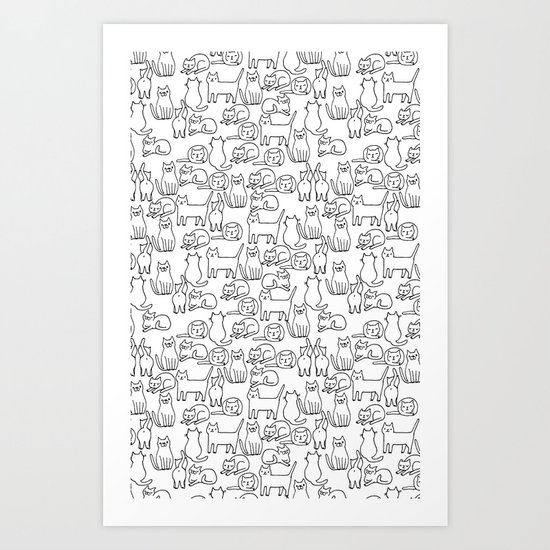 Funny sketchy white kitty cats Art Print
