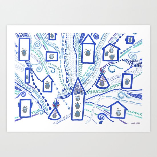 Rainy Day, Village Art Print