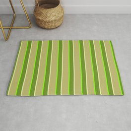 [ Thumbnail: Green, Pale Goldenrod, Dark Khaki & Chartreuse Colored Lines/Stripes Pattern Rug ]