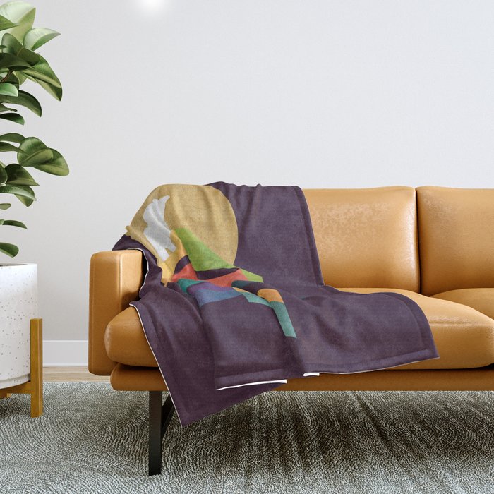 Lingering mountain with golden moon Throw Blanket