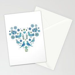 Scandi Folk Birds - blue & white Stationery Card