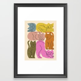 Stack of Cats No. 1 Framed Art Print | Stretching, Color, Animal, Fun, Rainbow, Pattern, Simple, Boho, Retro, Pink 