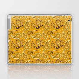Black and White Paisley Pattern on Mustard Background Laptop Skin