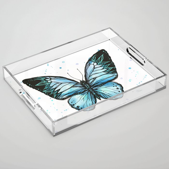 Butterfly Light Blue Tribal Acrylic Tray