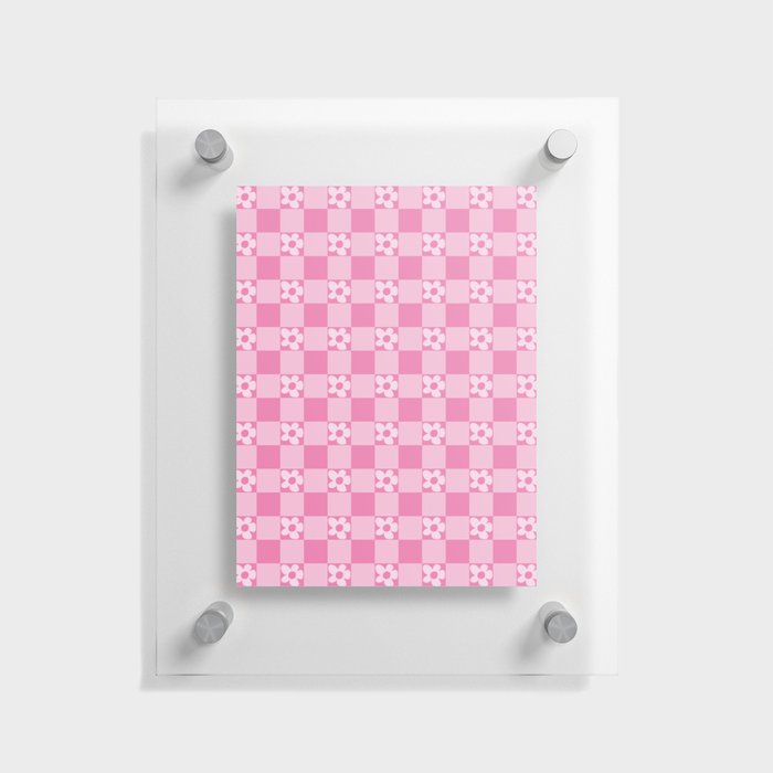 Pink Check Pattern With Flowers Floating Acrylic Print