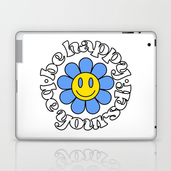 Smiling flower with phrase Be happy, Be yourself Laptop & iPad Skin