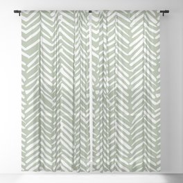 Boho, Abstract, Herringbone Pattern, Sage Green and White Sheer Curtain
