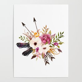 Watercolor Boho Flower Bouquet Poster