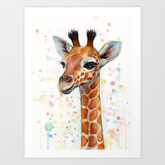 Giraffe Baby Animal Watercolor Whimsical Nursery Animals Art Print