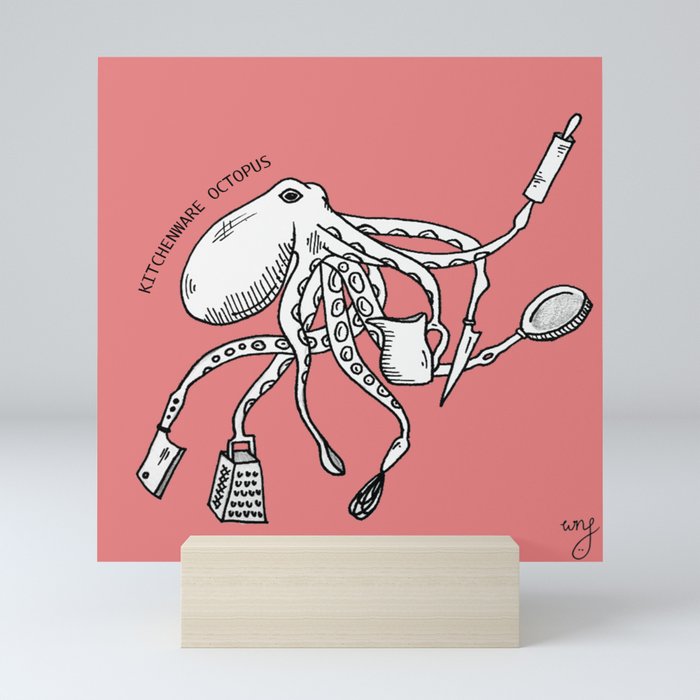Cute kitchen monsters - the Kitchenware Octopus Mini Art Print