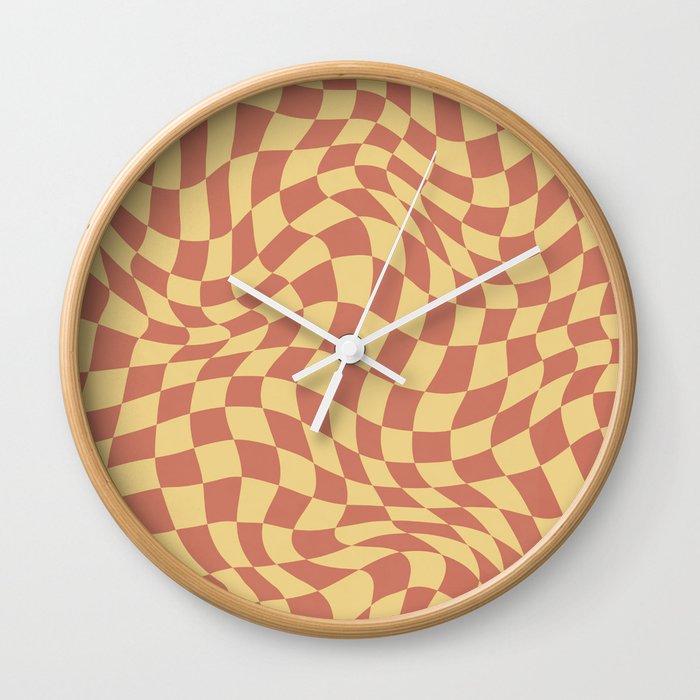 Warp wavy checked with yellow and brown Wall Clock