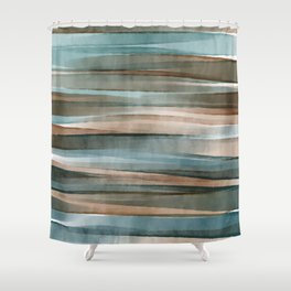 Soft Harbor blue, Teal green & Coca mocha warm brown _ abstract watercolor  waves Shower Curtain