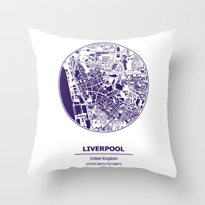 Liverpool city map coordinates Throw Pillow