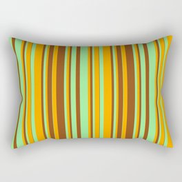 [ Thumbnail: Brown, Light Green, and Orange Colored Striped Pattern Rectangular Pillow ]