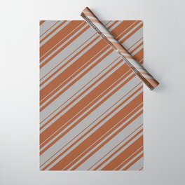 [ Thumbnail: Dark Gray and Sienna Colored Striped/Lined Pattern Wrapping Paper ]