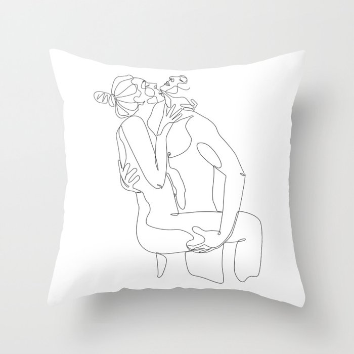 sensual couples, one line art Throw Pillow