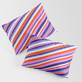 [ Thumbnail: Colorful Red, Violet, Midnight Blue, Purple, and Light Cyan Colored Lined Pattern Pillow Sham ]