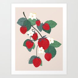 Strawberries and leaves Art Print