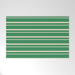 [ Thumbnail: Sea Green and Bisque Colored Lined Pattern Welcome Mat ]