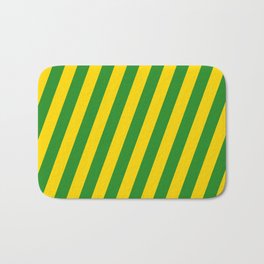 [ Thumbnail: Yellow & Forest Green Colored Stripes/Lines Pattern Bath Mat ]