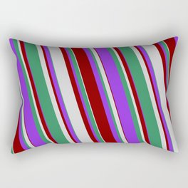 [ Thumbnail: Purple, Maroon, Light Gray, and Sea Green Colored Stripes Pattern Rectangular Pillow ]