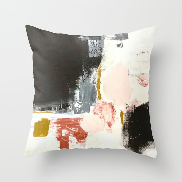 Jeanne's Song Abstract Painting with Black, Orange, Pink and Ochre Throw Pillow