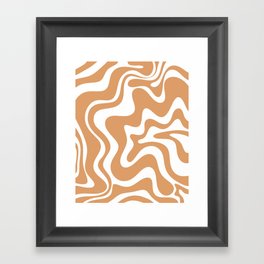 Liquid Swirl Retro Modern Abstract Pattern in Caramel Ochre and White Framed Art Print