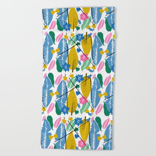 Feathers and leafs Beach Towel