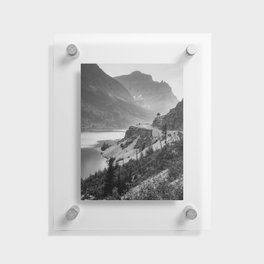 Mountain Landscape Coastline Along Going To The Sun Road - Glacier NP Monochrome Floating Acrylic Print