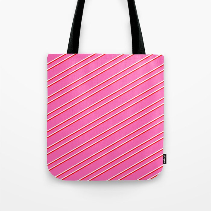 Hot Pink, Mint Cream & Red Colored Lines/Stripes Pattern Tote Bag