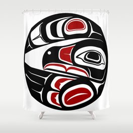 Raven Moon, formline circle, native indigenous art, pacific northwest, first nations, traditional design, sun, bird, thunder, eagle, crow, haida, salish Shower Curtain