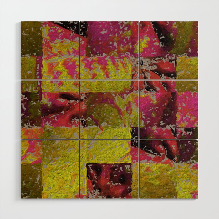 Patchwork Memories Pink and Chartreuse Art and decor Wood Wall Art
