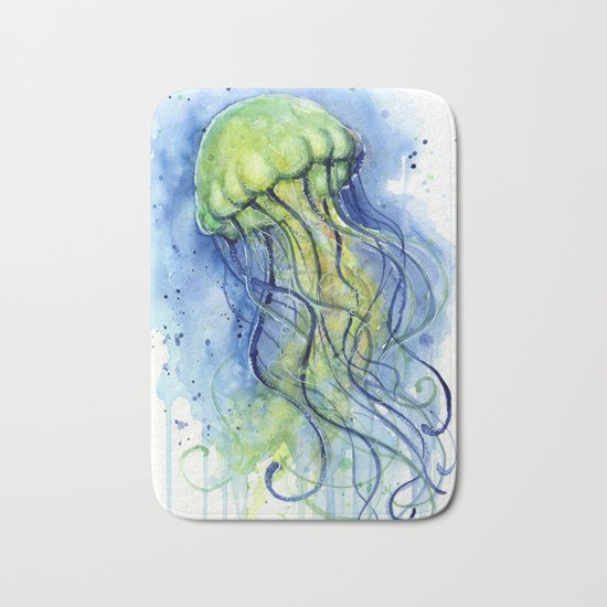 Jellyfish Watercolor Beautiful Sea Creatures Bath Mat
