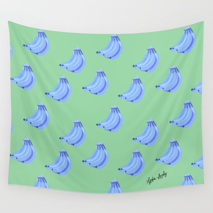 Banana Blue- Green background Wall Tapestry