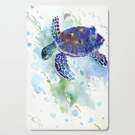 Happy Sea Turtle, aquatic marine blue purple turtle illustration Cutting Board