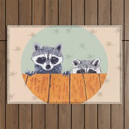 Peeking Raccoons #3 Beige Pallet Outdoor Rug