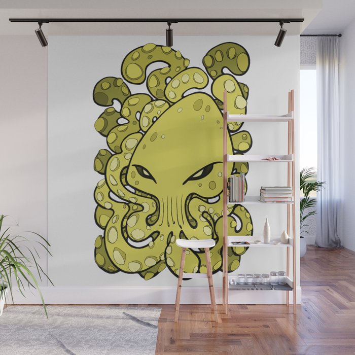 Octopus Squid Kraken Cthulhu Sea Creature , Meadow Lark Yellow Wall Mural by bignoseart