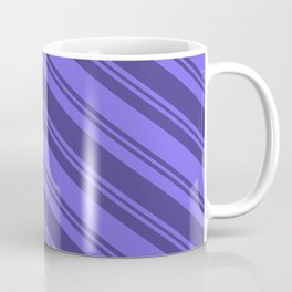 [ Thumbnail: Medium Slate Blue and Dark Slate Blue Colored Lined/Striped Pattern Coffee Mug ]