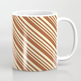 [ Thumbnail: Sienna and Light Yellow Colored Stripes Pattern Coffee Mug ]