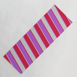 [ Thumbnail: Orchid, Crimson, and Light Grey Colored Stripes/Lines Pattern Yoga Mat ]
