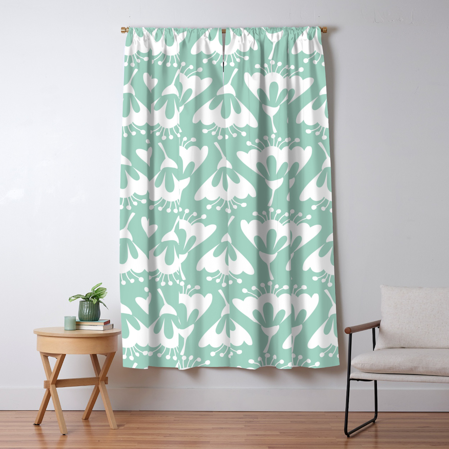 Seafoam Green Flowers Blackout Curtain By Peppermintcreek Society6